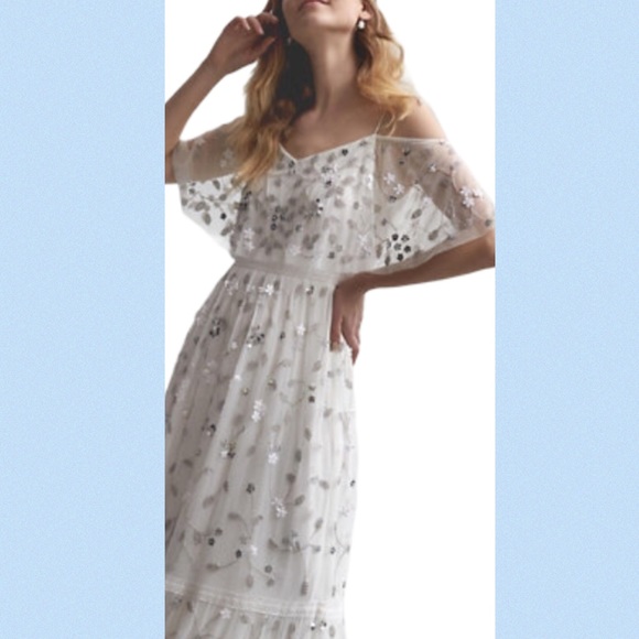 Adrianna Papell x BHLDN Faye 4 / Sm White Silver Embellished Maxi Wedding Gown - Picture 9 of 11